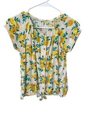 Wonder Nation Lemon Top Girls Size XXL White Tie Front Detail